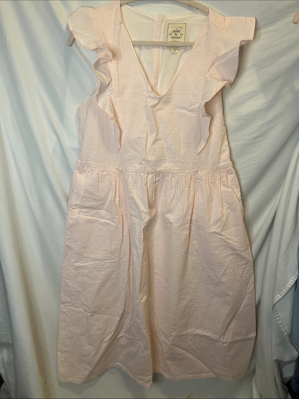 Hope & Henry Blush Pink Midi Dress with Ruffle Shoulders - Picture 2 of 13